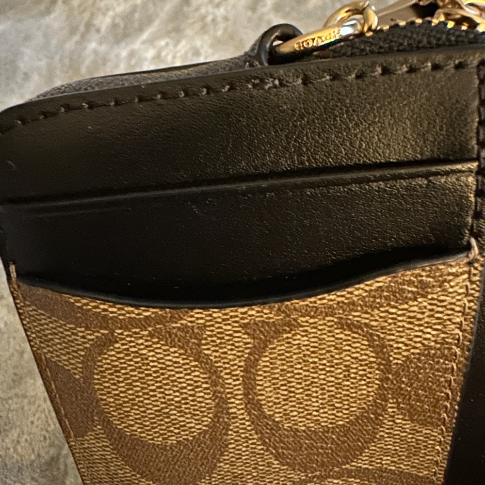 Coach Signature Brown and Zipped Card Holder Wallet - Picture 5 of 12